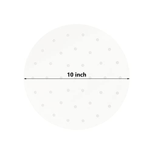 100 PCS Bamboo Steamer Liner, 10" Round Air Fryer Parchment Paper with Holes, White Anti-Stick Steamer Paper