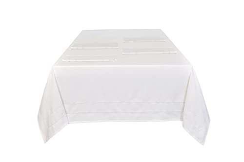 Sleepdown Plain Printed Decorative 100% Cotton Half Panama Table Cloth for Dining Table - Durable Stain Resistant Table Cover - White - 137cm x 178cm