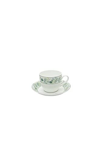 Image of Clay Craft Fine Ceramic Cup and Saucer Set of 12 (6 Cups + 6 Saucers)-220ml Each -Can be Gifted to Brother,Sister, Father,Mother, Couples on Any Festival /Occassion., Green, Medium (CC-CS12-CREAM-S343)