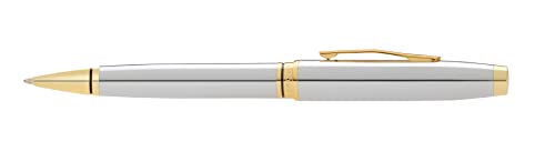 Image of Cross Coventry Chrome with Gold Lacquer Ballpoint Pen with Gold Appointments - Refillable, Medium Point, Black Ink, Luxury Gift Box