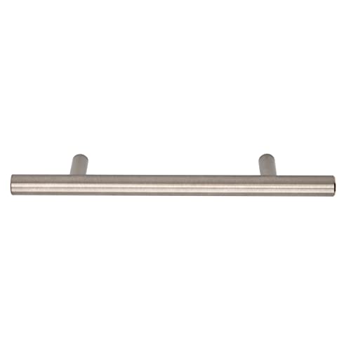 Image of South Main Hardware Euro Bar Cabinet Drawer Pull Handle (3 /8 inch Diameter), 5.88 inch Length (3.5 inch Hole Center), Satin Nickel, Mounting Hardware Included, 10-Pack