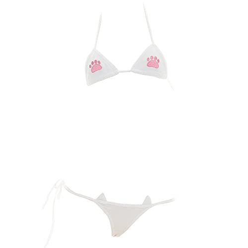 SINGUYUN Traje de bikini sexy para mujer, bikini de anime, cosplay, lencería kawaii y conjunto de bragas, blanco (220white), Talla única