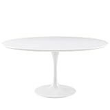 Modway Lippa 60' Mid-Century Modern Dining Table with Round Top and Pedestal Base in White