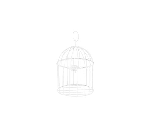 PartyDeco Jaula decorativa de metal redonda para colgar y colocar de pie, 16 x 26,5 cm, color blanco, decoración de mesa para una boda o bautizo pequeño