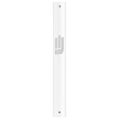 A&S Mezuzot Aluminum Mezuzah Case with Exclusive Modern Shin Design Easy Peel and Stick Judaica Door Mezuza for Parchment Scroll (White, 7 Inches) Cover