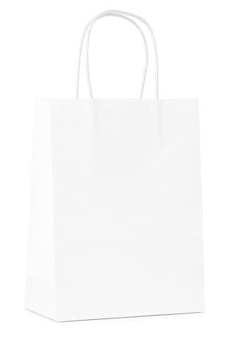 Commerline 100 Stück Weiß Papiertüten mit Henkel, 18+8x22 cm...