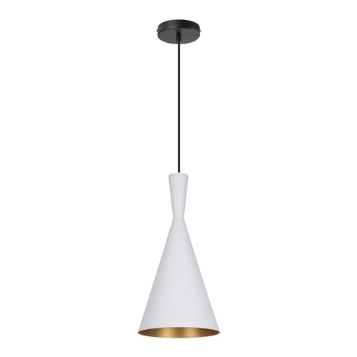 LEDKIA LIGHTING - Lampada a Sospensione in Metallo Lennon | Design Vintage Anni '60 | Compatibile con Lampadine LED E27 | Cavo Regolabile in Altezza | Uso Interno, Bianco