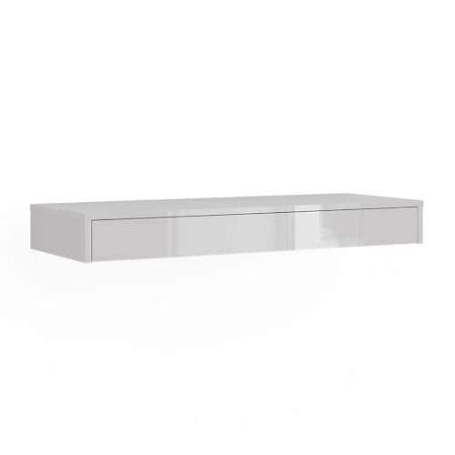 Vicco Wandregal Sherry, Weiß Hochglanz, 100 x 12 cm mit Schublade