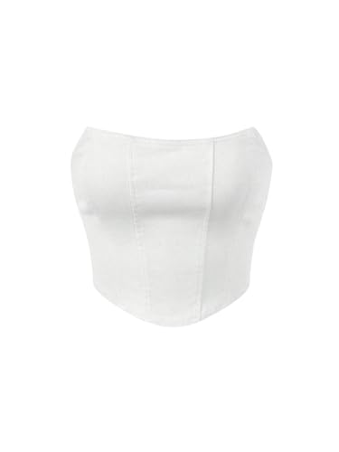Milumia Women's Hanky Hem Denim Tube Top Strapless Zip Back Corset Bandeau Tops