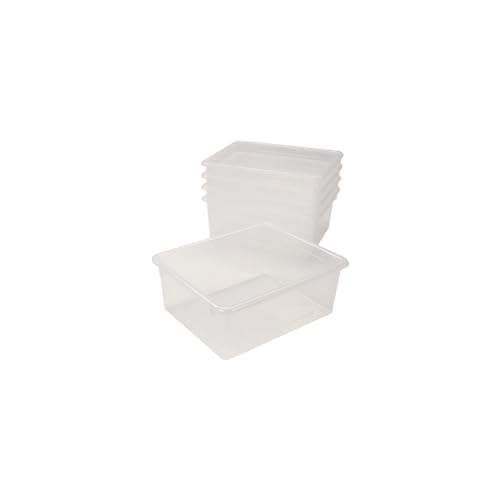 Storex Deep Storage Tray, Letter Size, 10 x 13 x 5 Inches, Unbreakable Clear, 5-Pack