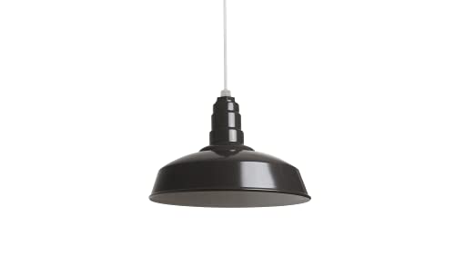 Image of Steel Lighting Co. Carson Barn Light | Ceiling Mounted Pendant | 16 inch Dome | White Cord | Industrial Style Steel Light Made in America | Dark Bronze Exterior /White Interior