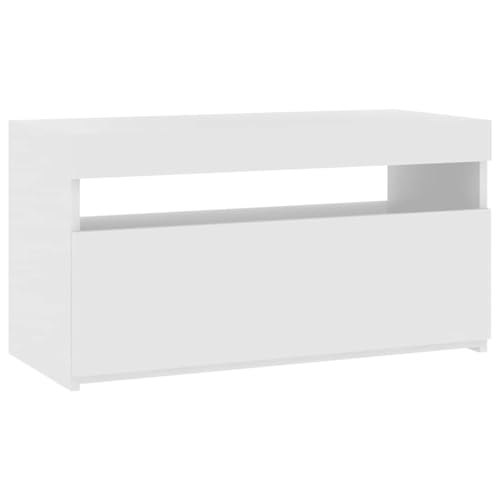 vidaXL TV Cabinet: Modern, High-Gloss White Entertainment Unit with RGB LED Lights, 75x35x40 cm, Engineered Wood, For Living Room or Bedroom