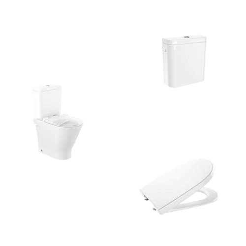 Roca,The Gap,ROUND - Inodoro completo Rimless de tanque bajo de altura confort (incluye taza, cisterna de alimentación lateral y tapa)