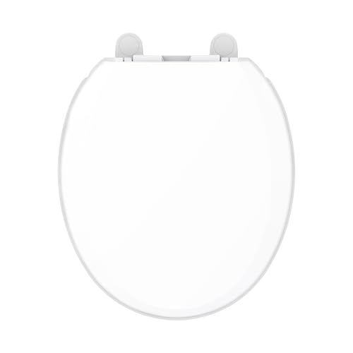 Gerber Round Front Toilet Seat with Cover Soft Close No Slam Quick & Easy Install Heavy-Duty Plastic Durable & Fade-Resistant White GC550129