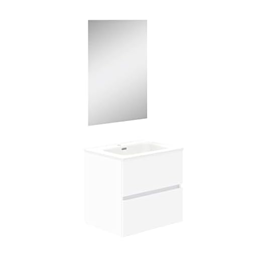 Baikal Mueble de Baño Dos cajones, suspendido a la Pared con Lavabo. Melamina 16. Mueble montado. Mueble de 50cm Blanco con Espejo Luna Lisa