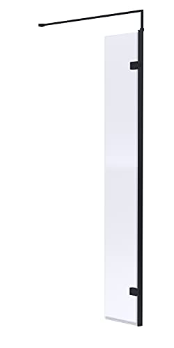 Hudson Reed WRSBP30 Modern Bathroom Black Profile Wall Fixed Wetroom Hinged Return Screen, 300mm, Black