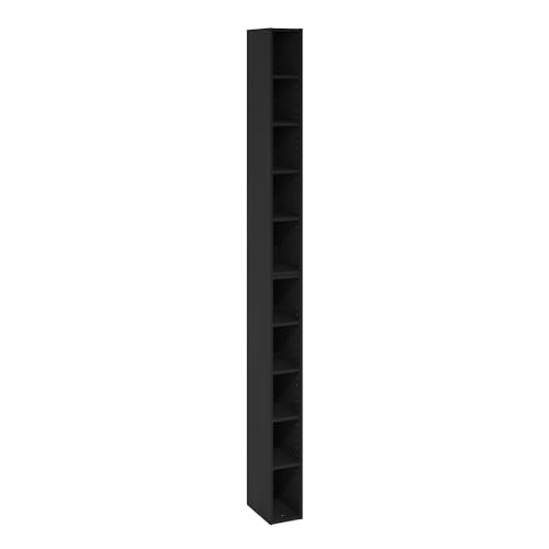 Image of Furinno Fulda Book Shelf, 10-Tier Bookshelf, Space Saving Storage Shelf Bookcase, 9.2 x 5.9 x 78.7, for Living Room, Bedroom, Home Office, Blackwood