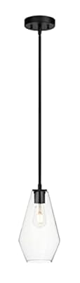 XiNBEi Lighting Glass Pendant Lighting, Modern 1 Light Kitchen Pendant Light Fixture Black Adjustable Pendant Lamp XB-P1228-MB