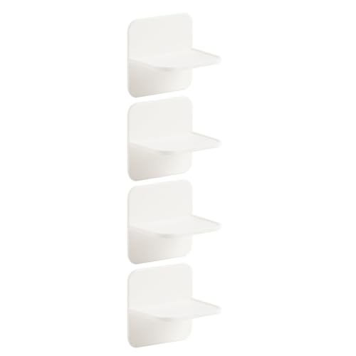 HOUDERCO Fijador sin Rastro para Gabinetes 4 Unidades en Plástico Blanco Diseño de Esquina Derecha de 90 Grados, Soporte Duradero para Armarios de Baño y Mesas Auxiliares