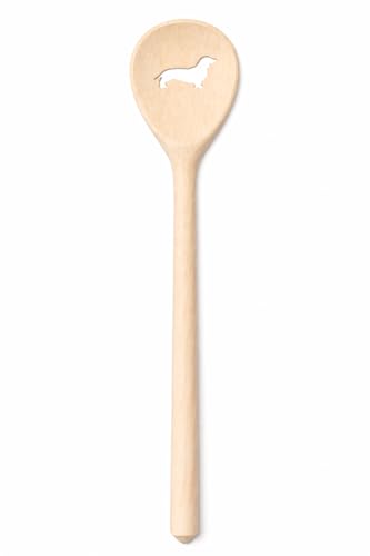 Teemando, Kochlöffel aus Holz mit Motiv Dackel, extra stabil, Naturprodukt: handgefertigt, unbehandelt, Rührlöffel aus Buche, oval 30 cm, das besondere Geschenk