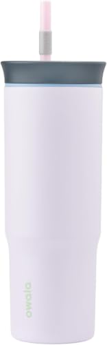 Image of Owala Stainless Steel Triple Layer Insulated Travel Tumbler with Spill Resistant Lid and Straw, BPA Free, 24 oz, Grey /Purple (Bunny Hop) (Pack of 12)