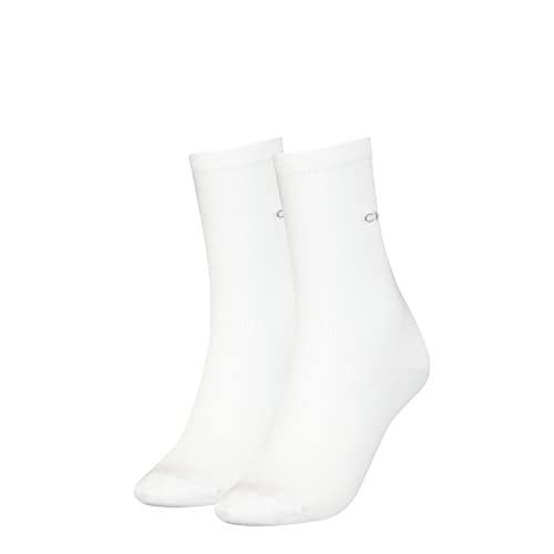 Calvin Klein Flat Knit Women's Crew Socks 2 Pack Chaussettes Classiques, Blanc, Taille Unique Femme