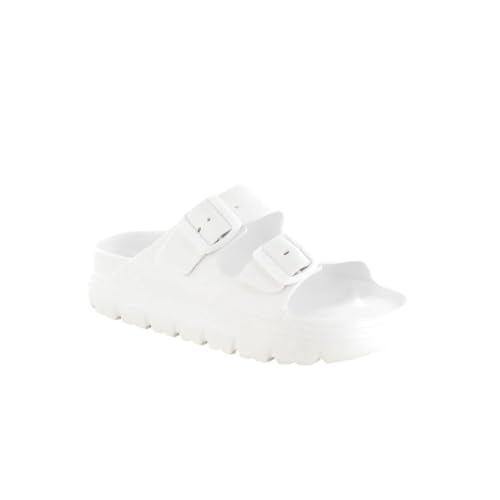 Image of ella Platform Sandals with Double Buckle, Chunky Flatform Slides, Multiple Colours (White, UK Footwear Size System, Adult, Women, Numeric, Medium, 6)