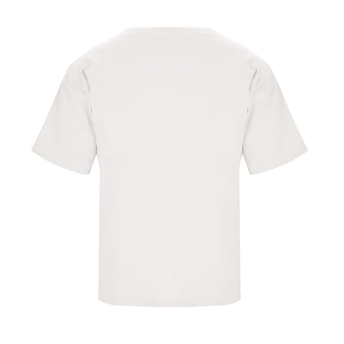 Camiseta de Lino para Hombre Camiseta Vintage Manga Corta Cuello Redondo Ligero Shirt Talla Grande Top Lino Suelto Informal para Trabajo de Oficina Transpirable en Verano Color Sólido (White, L)