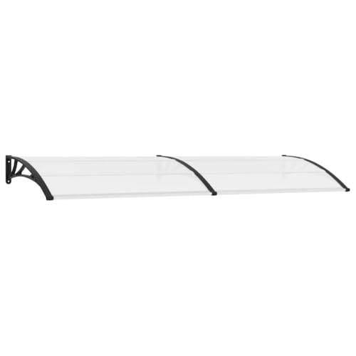 Owoxanthellate Marquesina para puerta de 300 x 75 cm, transparente, negro, de policarbonato, elegante toldo para puerta y ventana, resistente construcción con soportes de ABS