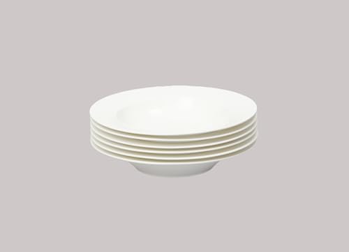 HomeVss, Bone China Rim Shape, Elegance White Soup/Pasta Plate 11oz, Case of 6