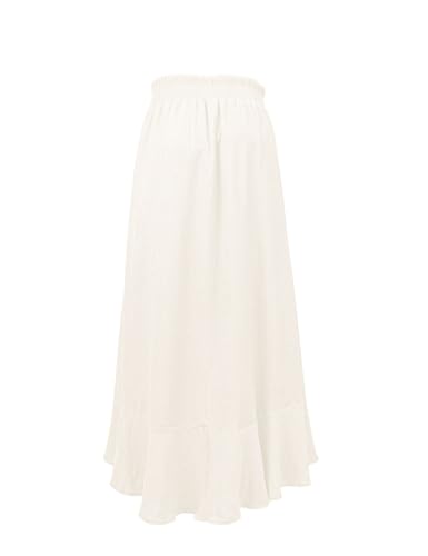 Image of Minclouse Women's Elastic Tie Waist Button Down Maxi Skirts Casual Loose Flowy Swing Slit Front Dress