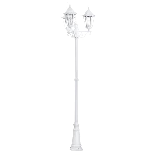 Eglo Lampadaire parisien Navedo à 3 têtes, luminaire extérieur sur pied, lanterne, lampe de jardin et de chemin en fonte d’aluminium blanc et verre,...