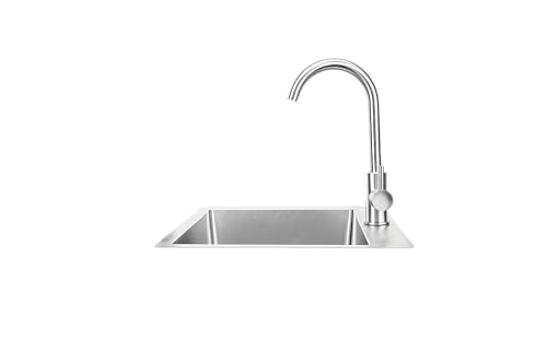 Image of Bull Outdoor Products 15 inch Stainless Steel Sink & Faucet - Under & Over Mount All-in-One Kit - 304 Grade Stainless Steel, Includes Drain, Catch & Water Lines