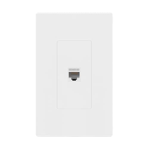 ENERLITES Plaque murale sans vis avec prise RJ45 CAT6, 1-Gang SI8871C-W, blanc