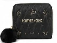 Forever Young Black Faux Leather Quilted Wallet with Pom-Pom-picture-12
