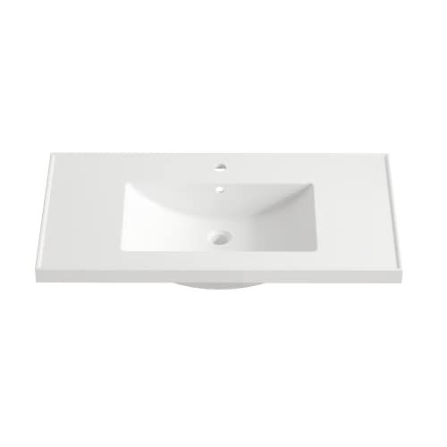 Jpnd 36" White Bathroom Integrated Sink/Countertop, Drop-In Self-Rimming Rectangular Bathroom Vanity Sink Top, 36.38"W X 19.13"D X 6.5"H #TOP15
