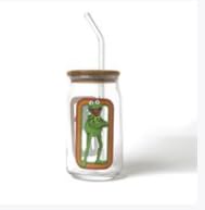 Silver Buffalo The Muppets Kermit The Frog 16-Ounce Glass Tumbler With Bamboo Lid And Straw