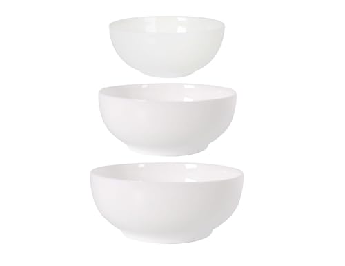 Lot de 3 bols en verre trempé de tailles différentes – Résistant et durable – Saladier, snacks, muesli, yaourt – Pour usage domestique ou professionnel Blanc