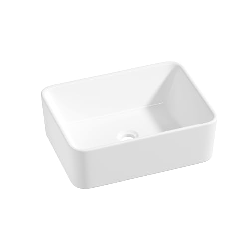Eridanus Vasque rectangulaire en céramique à poser sur le plan de travail - Lavabo carré moderne en porcelaine vitreuse pour meuble-lavabo, blanc brillant - 400 x 300...