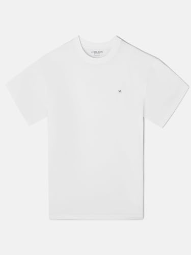 SILBON Camiseta Lisa Miniparche Blanca Manga Corta para Hombre Talla L