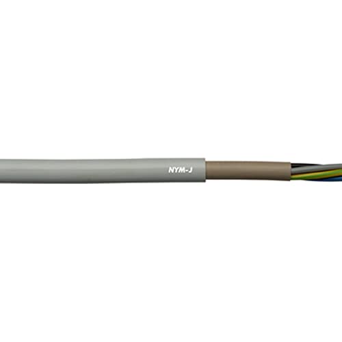 10 Meter Lapp 16000063 NYM-J Stromkabel 5G2,5 mm² I Normleitung mit grün-gelbem Schutzleiter für Innenausbauten I Kabel 5x2,5 für Elektroinstallation I Feuchtraumkabel grau