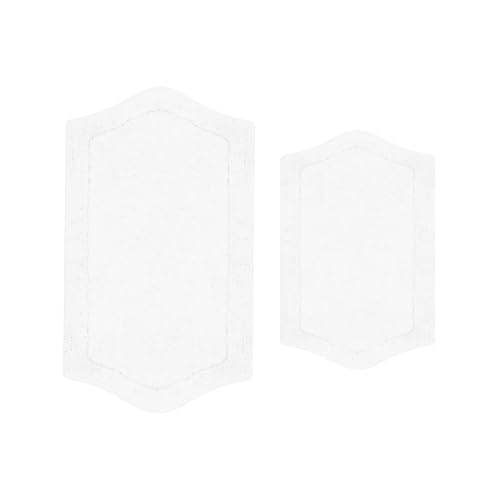 Home Weavers Waterford Collection 100% Cotton Tufted Bath Rug, Extra Soft and Absorbent Bath Rugs, Non-Slip Bath Mats, Machine Washable Bath Mats for Bathroom Floor, 2 Piece Set, White