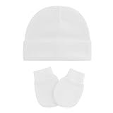 American Trends Baby Beanies for Boys Girls Newborn Infant Hat with Mittens Cute Cotton Hospital Hats for 0-6 Months 1 Pack White