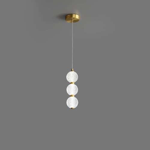 Suspension or moderne 3 lumières chic en métal doré au design sphérique raffiné