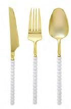 Decorline Pearl Collection Set de Couverts en Plastique Réutilisables 36 Pièces – Blanc/Or – Fourchettes, Cuillères et Couteaux – Couverts Élégants...