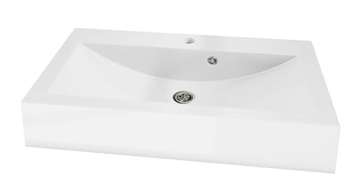 Vladon Aloha washbasin - Countertop washbasin Angular design - Mineral cast (80 x 43 x 14 cm)