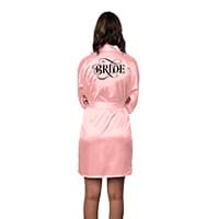 Image of Women's Silky Satin Short Bride Robe | Ultra Soft & Comfortable, Stylish Full Sleeve Lace Tie Nightdwear /Sleepwear for Bride Bridemaid- Pack of 1