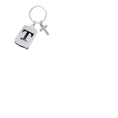 Chaveiro de aço inoxidável com letra inicial T para mulheres, pingente de cruz do alfabeto, chaveiro para mochila escolar, presente