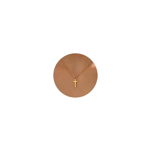 foyjoey 18K Gold Plated Cross Pendant Necklace for Women Stainless Steel Dainty Gold Cross Necklace Minimalist Simple Jewelry