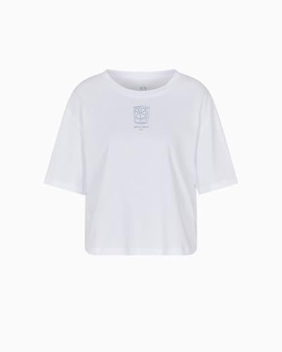 Armani Exchange T-Shirt à Manches Courtes pour Femme avec imprimé Boisson, Blanc., S